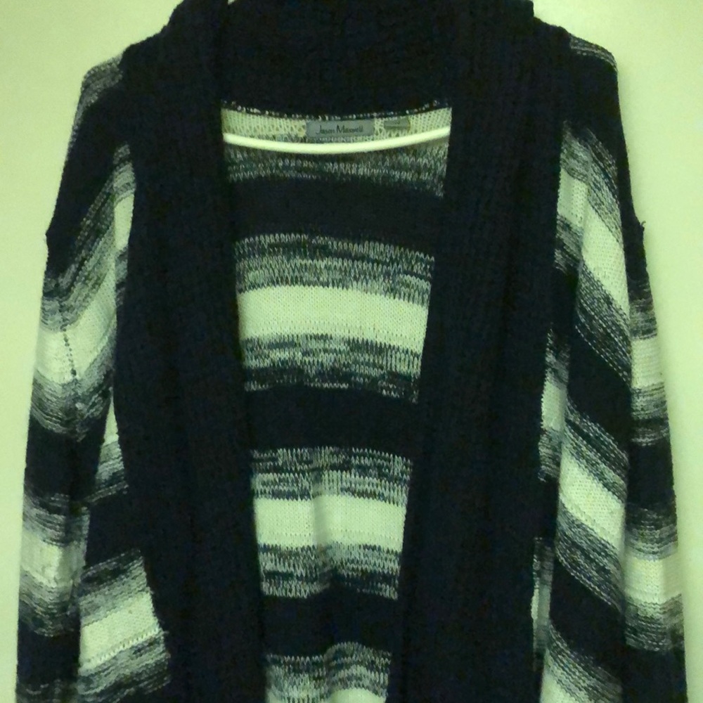 Navy blue and white knit cardigan